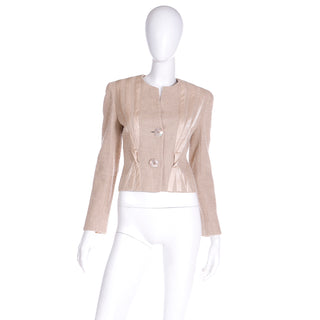 2000s Valentino Sand Beige Linen & Silk Cropped Jacket M