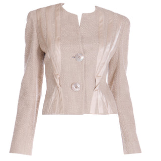 2000s Valentino Sand Beige Linen & Silk Nubby  Jacket