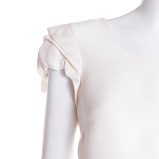 Luxe 2000s Valentino Ivory Silk Crepe Draped Dress with Pleated Sleeves