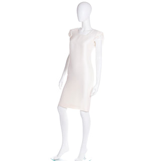 2000s Valentino Ivory Silk Crepe Draped Dress w Pleated Sleeves