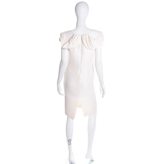 Valentino Garavani  Ivory Silk Crepe Draped Dress with Pleated Sleeves