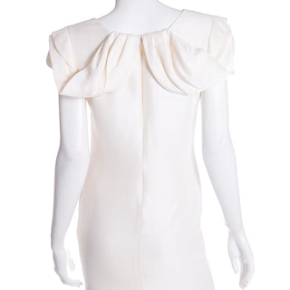 2000s Valentino Ivory Silk Crepe  Dress with Pleated Sleeves and drape
