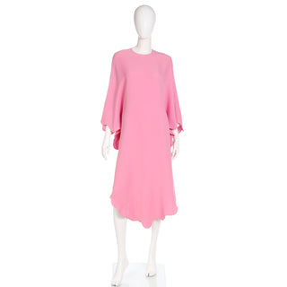 2000s Valentino Pink Silk Crepe Free Flowing Evening or Day Dress w Scalloped hemline