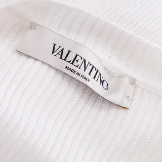 2000s Valentino White Cotton Cardigan Sweater with Cutwork & Silk Lining Made in Italy S