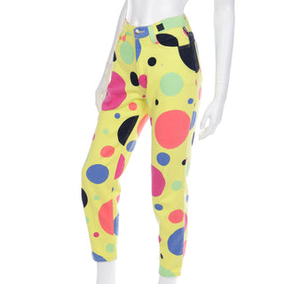 1990s Gianni Versace Jeans Couture Yellow Pants W Colorful Polka Dots 27