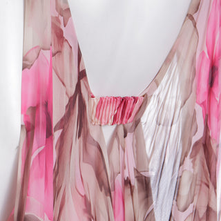 2008 Versace Pink Floral Silk Chiffon Dress w Medusa Head Belt Buckle and open back