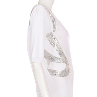 2007 Donatella Versace Runway White Evening Dress w Silver Sequins & Open Back