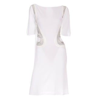 2007 Versace Runway White Evening Dress w Silver Sequins & Open Back