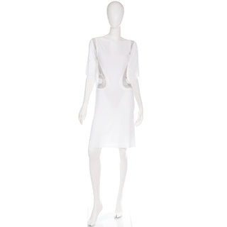 2007 Versace Runway White Evening Dress w Silver Sequins & Open Back S/M