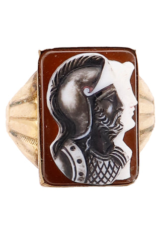 Victorian Black & White Double Cameo Roman Soldier Carnelian 10k Gold Ring