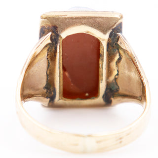 Victorian Black & White Double Cameo Roman Soldier banded Carnelian 10k Gold Ring 