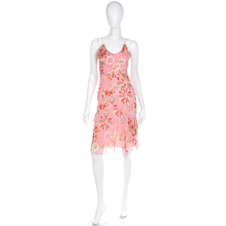 2000's Y2K John Galliano Pink Silk Chiffon Floral Bias Cut Vintage Dress