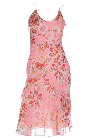 2000's Y2K John Galliano Pink Silk Chiffon Floral Bias Cut Dress
