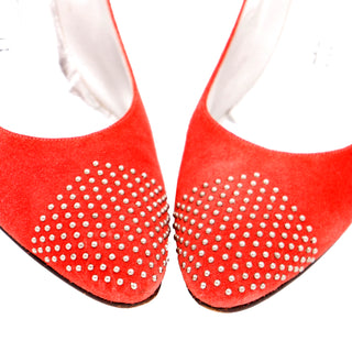 1980s Bruno Magli Vintage Shoes Red Heeled Pumps W Studs