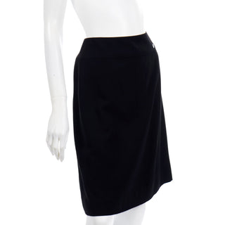 2001 Spring Summer Chanel Black Vintage Wool Skirt With CC Logo Monogram