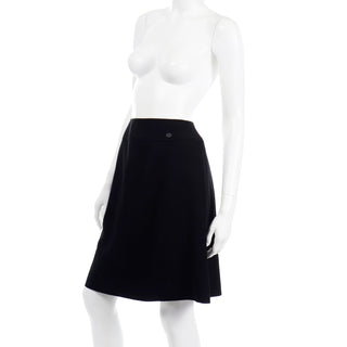 SS 2001 Chanel Black Wool Skirt With CC Logo Monogram