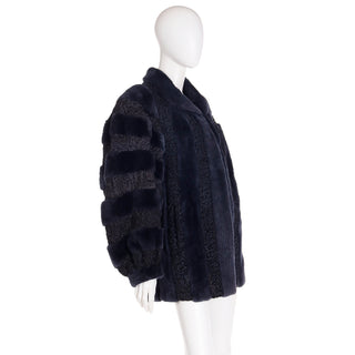 1980s Christian Dior Fourrure Dyed Blue Sheared Fur & Persian Lambswool Jacket Silk Lined