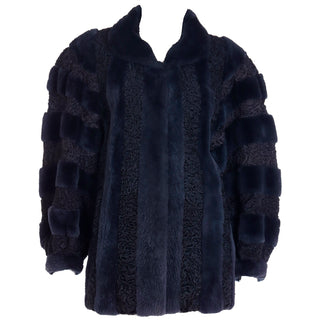 1980s Christian Dior Fourrure Dyed Blue Sheared Fur & Persian Lambswool Jacket LIned in Silk M/L