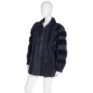 1980s Christian Dior Fourrure Dyed Blue Sheared Fur & Persian Lambswool Jacket Lined in Silk
