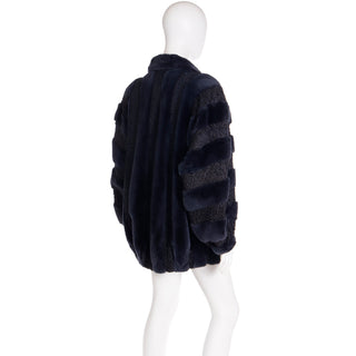 1980s Christian Dior Fourrure Vintage Dyed Blue Sheared Fur & Persian Lambswool Jacket  Coat