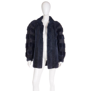 1980s Christian Dior Fourrure Dyed Blue Sheared Fur & Persian Lambswool Jacket M/L
