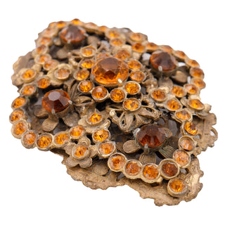 1930s Czech Oversized Vintage Brooch With Faceted Amber Orange Crystals