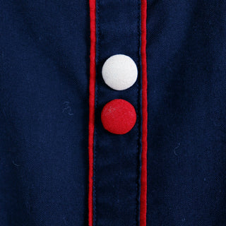 1970s Vintage Navy Blue Red & Beige 100% Cotton Ethnic Dress