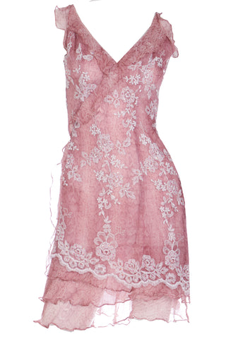 2000s Y2K Jiki Monte Carlo Vintage Mauve Pink Beaded Net Lace Silk  Dress