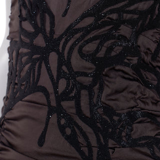 Jitrois Silk Dress w Black Lambskin Leather Micro Beaded Appliques