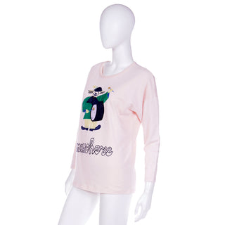 1980s Vintage French Pink Maschere Sweatshirt Top w Drumming Clown 