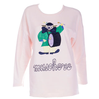 1980s Vintage French Pink Maschere Sweatshirt w Drumming Clown Applique