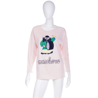 1980s Vintage French Pink Novelty Maschere Sweatshirt w Drumming Clown 