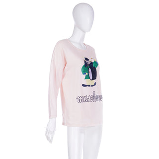 1980s Vintage French Pink Maschere Pullover Sweatshirt w Drumming Clown 