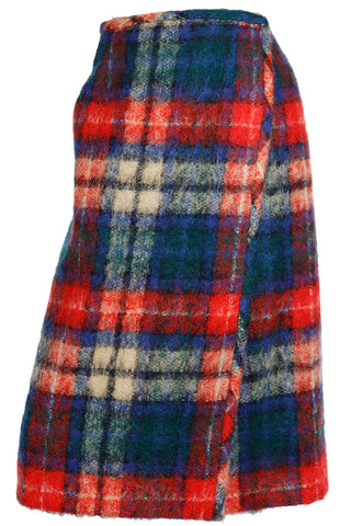 1970s Mohair Red & Blue Plaid Vintage Wrap Skirt