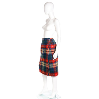 1970s Mohair Red & Blue Plaid Vintage Wrap Skirt from prominent estate