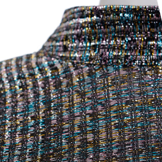 Vintage 1970s Silver Lurex Iridescent Pullover Tinsel Top in multi colored tinsel fabric