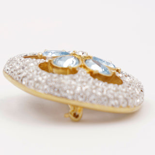 Vintage Swarovski Crystal Gold Plated Brooch with Blue & Clear Crystals Excellent