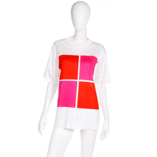 Vintage Yves Saint Laurent Pink and Orange Square Logo Tee Shirt