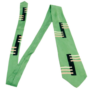 Yohji Yamamoto Tie Green Abstract Geometric Silk Mens Necktie with tonal dots
