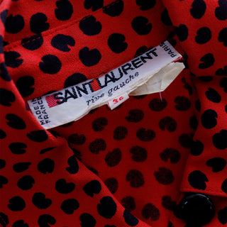 Vintage 1980s Yves Saint Laurent Red & Black Abstract Print Silk Dress France
