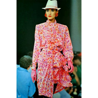 Documented 1989 Yves Saint Laurent Silk Floral Runway Dress With Sash Belt