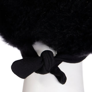 1970s Yves Saint Laurent Black Fur Russian Style Hat w Back tie