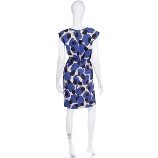 1980s Yves Saint Laurent Blue Floral Linen Sleeveless Dress S