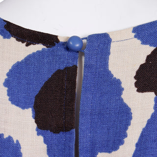 1980s Yves Saint Laurent Blue Floral Linen Sleeveless Dress XS/S