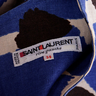 1980s Yves Saint Laurent Blue Floral Linen Sleeveless Dress Fr 34