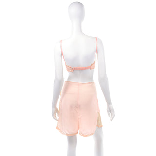 1930's Pink Silk Bra & Tap Pants Set w/ Lace Details