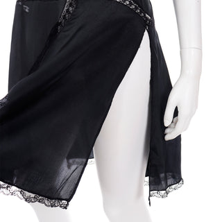 1920s Flapper Black Chemise Teddy Slip or Dress W Lace Bodice L