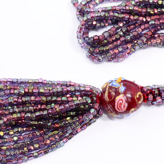 1920s Sautoir Flapper Necklace W Purple & Red Beads & Tassels Fringe