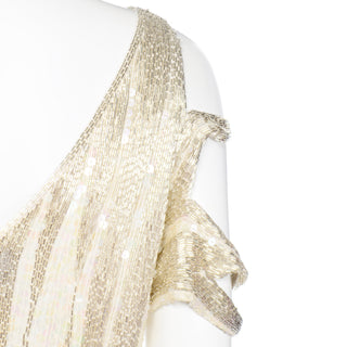 1920s Flapper Inspired Beaded Ivory & Silver Silk Evening Dress