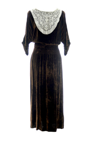1920's Early 1930's Vintage Brown Velvet And Lace Dress - Dressing Vintage